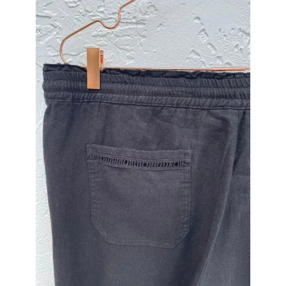 Rewind Womens Elastic Waist Drawstring Loose Linen Trouser Black Sz XL - Picture 5 of 9